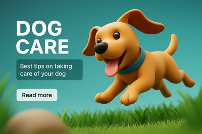 3D Dog Care Illustration with Playful Dog and Informative Text