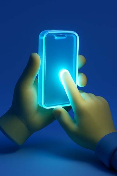Realistic 3D Icon of a Phone with Glowing Screen