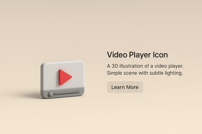 3D Video Player Icon Illustration in Realistic Style
