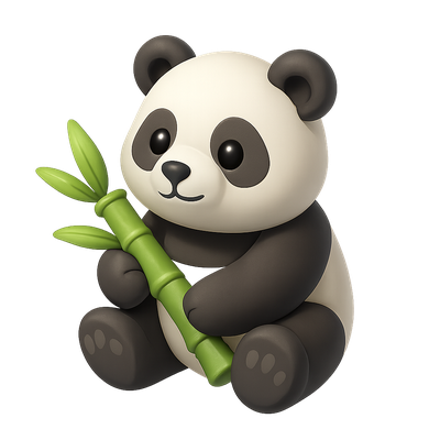 Cute Cartoon Panda Holding Bamboo