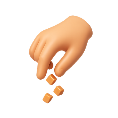 3D Hand Icon Dropping Small Pieces with Isometric Feel