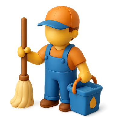 Colorful 3D Cleaner Icon with Mop and Bucket