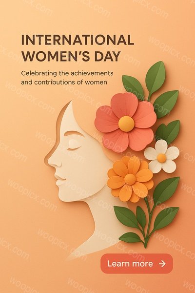 International Women's Day Paper Cut Illustration with Flowers