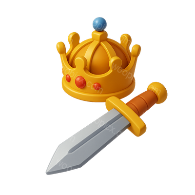 Charlemagne's Iconic Sword and Crown Icon in 3D