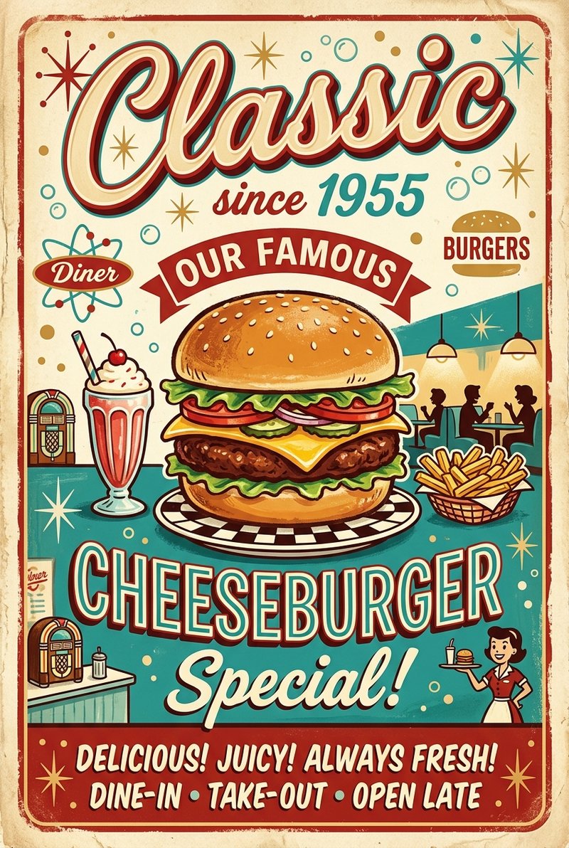retro 50s burger advertisement