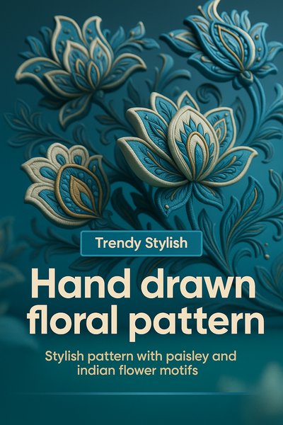 Trendy Hand-Drawn Floral Pattern with Paisley Motifs