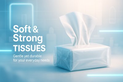 Product Mockup of Soft and Strong Tissues Box