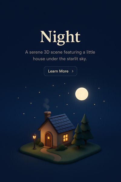 Serene 3D Night Scene with House and Moon