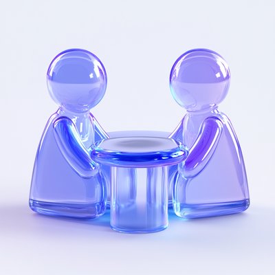 Stylized Glass Figurines at a Table