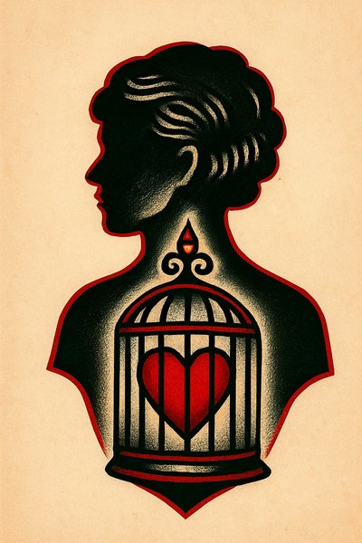 Silhouette of a Heart in a Cage Tattoo Design
