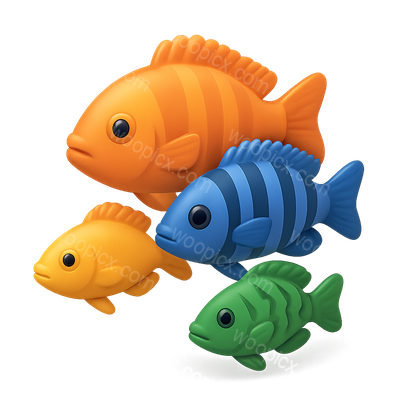 Colorful 3D Cichlid Icon Family in Isometric View