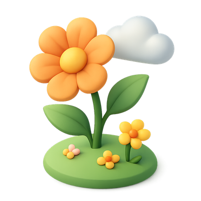 Colorful 3D Spring Flower Icon with Cloud