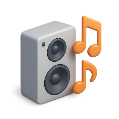 Stylish 3D Speaker Icon with Musical Notes