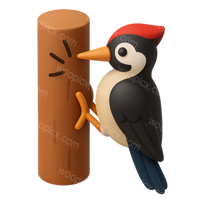 Colorful Cartoon Woodpecker on a Log