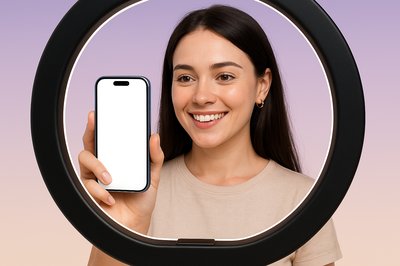 Smiling Blogger with Phone and Ring Light
