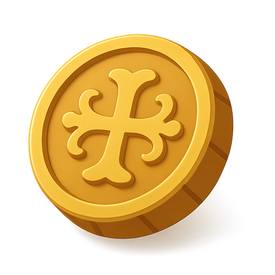 3D Icon of a Spanish Doubloon Coin with Isometric Design