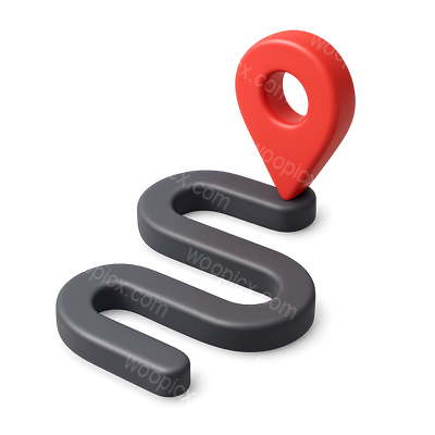 3D Winding Route Icon with Location Marker