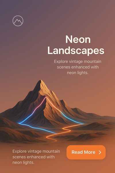 Neon Mountain Landscape with Vintage Aesthetic