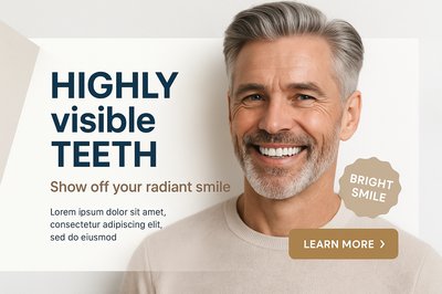 Closeup Portrait of a Smiling Mature Man for Dental Advertisement