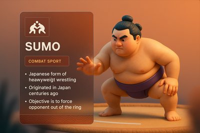 3D Sumo Wrestling Illustration with Informative Overlay