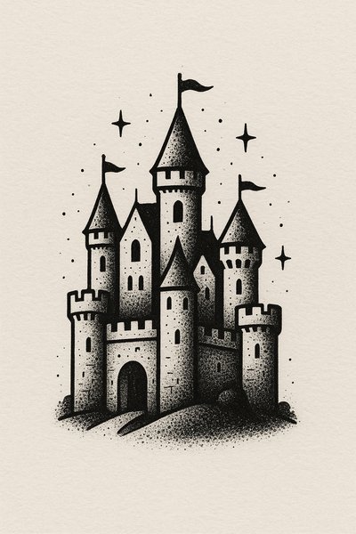 Artistic Illustration of a Castle with Stars