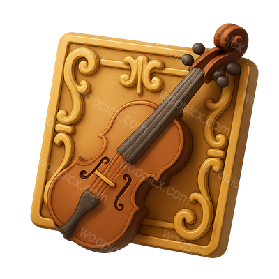 Elegant Baroque 3D Icon Featuring a Violin