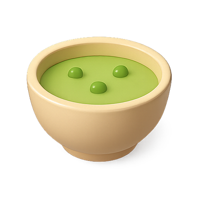 Stylized Bowl of Green Soup with Decorative Elements