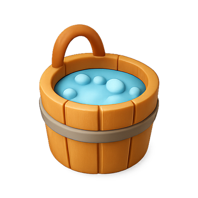 3D Rendered Bucket with Water and Bubbles