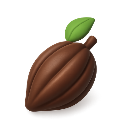 Stylized 3D Cacao Pod Icon with Leaf