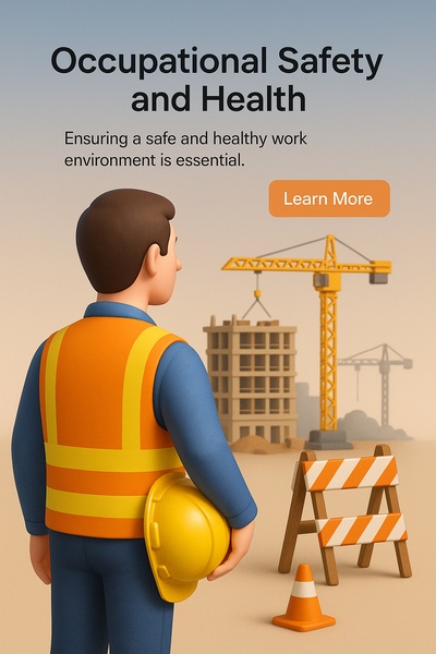 Construction Worker Promoting Safety at Site in 3D Illustration