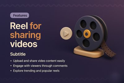 3D Illustration of Reel for Video Sharing Features