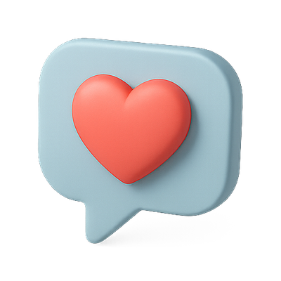 3D Heart Icon in Speech Bubble Design