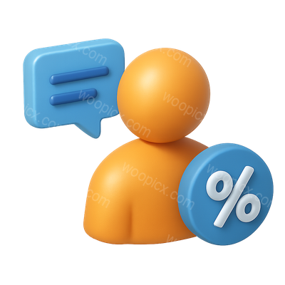 3D Icon of Person with Chat Bubble and Percentage Symbol