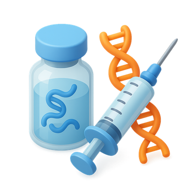 3D Medical Icon Featuring Syringe and DNA Helix
