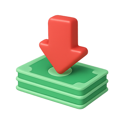 3D Illustration of Money Stack with Download Arrow