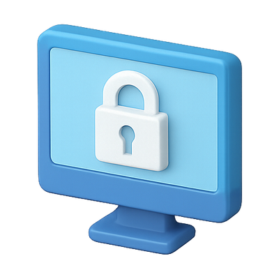 3D Computer Icon with Lock Symbol for Security Concept