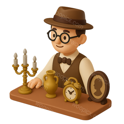 Charming 3D Antique Dealer Icon with Collectibles