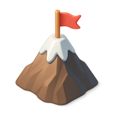 Stylized Mountain Peak Icon with Flag in 3D View