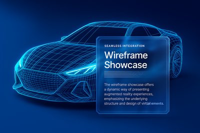 Futuristic AR Car Wireframe Concept on Blue Background