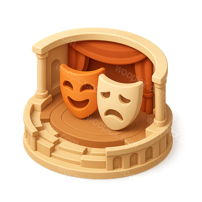3D Greek Theater Icon with Masks and Stage