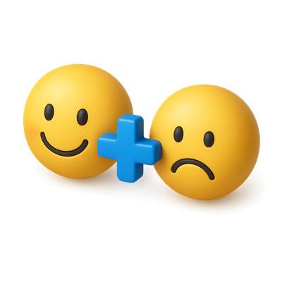 3D Happy and Sad Emotion Icons with Plus Sign