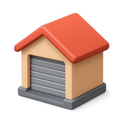 Stylish 3D Garage Icon with Red Roof and Isometric View