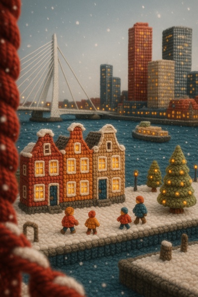 Charming Knit Rotterdam Waterfront Scene with Holiday Atmosphere