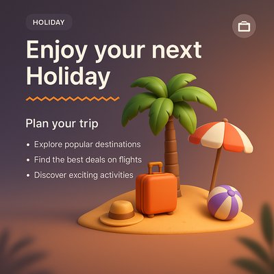 3D Holiday Icon for Travel Planning Landing Page