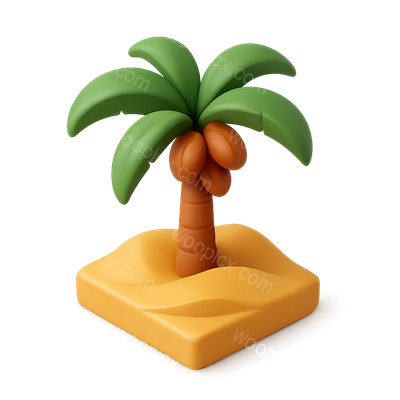 3D Date Palm Icon with Isometric View and Volumetric Feel