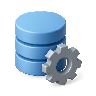 3D Database Icon with Settings Gear for Tech Applications