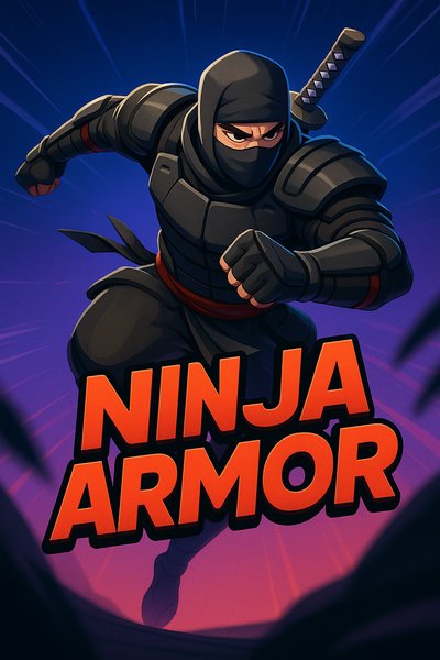 Dynamic Ninja Armor Illustration with Bold Typography