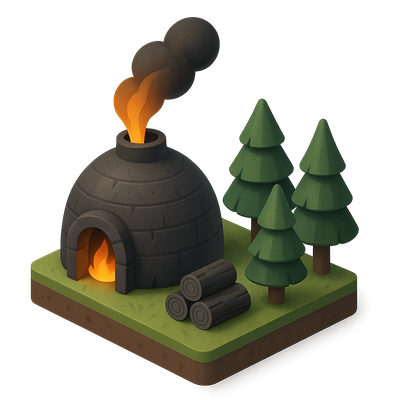 3D Charcoal Burner Forest Icon in Isometric View