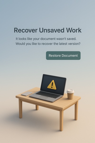 3D Scene of Unsaved Work Recovery Alert