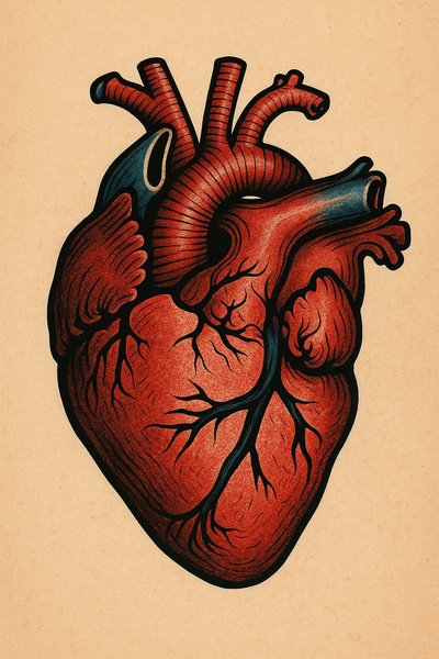 Detailed Illustration of a Human Heart with Artistic Elements